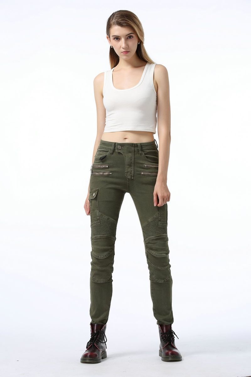 Jeans elasticizzati da motociclista da donna - Pantaloni da motociclista per tutte le stagioni con protezione per le ginocchia, denim ad alta elasticità per la guida fuoristrada e in città (nero/blu/verde)_voghion.com