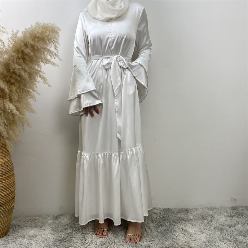 Yeni Saten Müslüman Kadın Elbisesi Çift Çan Kollu Abaya Lüks Dubai Elmas Uzun Elbise Etek Ucu Eklemeli Kaftan Faslı Kadın Zarif_voghion.com