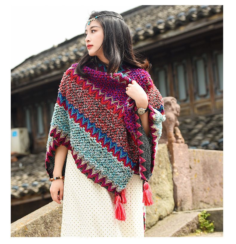 Etnisk stil Turistkläder Sjal Halsduk Damfilt Lijiang Yunnan Ytterkläder Varm Kappa Solskydd_voghion.com