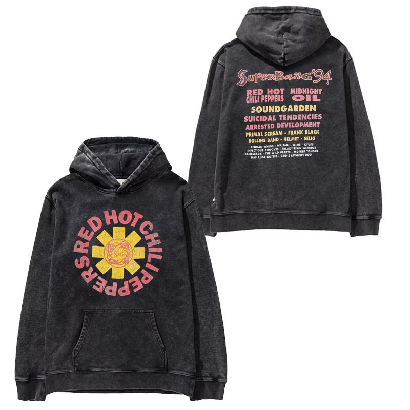 Felpa con cappuccio dei Red Hot Chili Peppers, pullover unisex oversize vintage lavato, felpa girocollo grafica_voghion.com