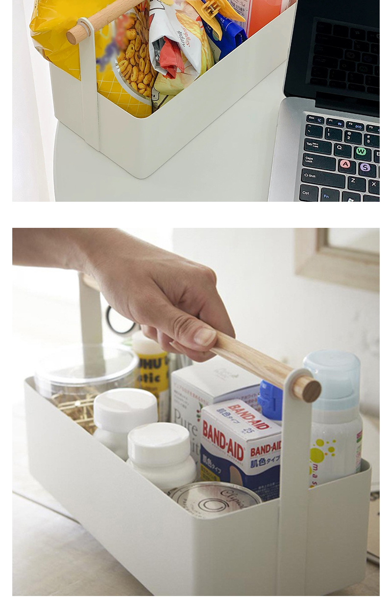 Wabi-Sabi Minimalist Iron Storage Box With Wooden Handle | Multi-Functional Organizer For Cosmetics, Snacks & Accessories_voghion.com