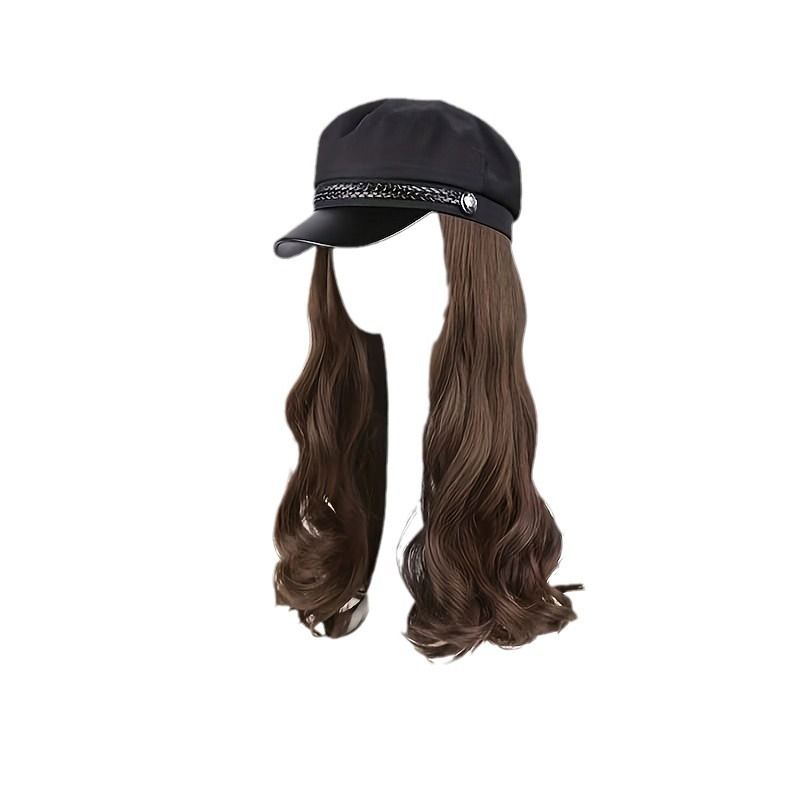 Parrucca da donna con capelli lunghi e lisci e frangia obliqua - Parrucca in fibra sintetica ad alta temperatura - Nero naturale, marrone scuro, marrone chiaro_voghion.com