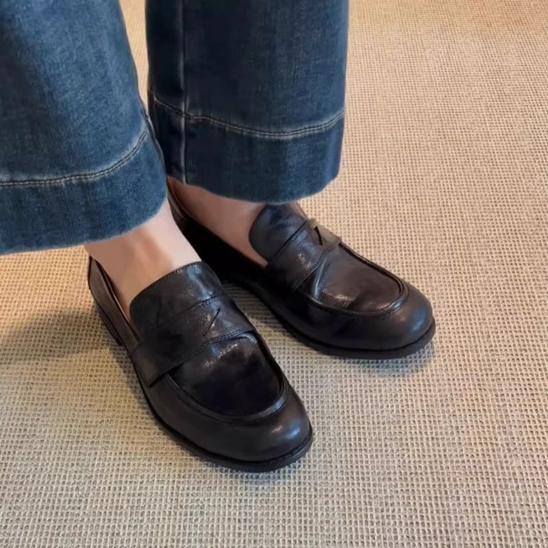 Sheepskin Version ~ 2025 Slip-On Lazy Shoes For Women, Chunky Heel Flat Single Shoes, British Style Loafers_voghion.com