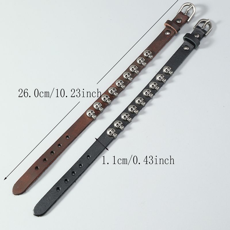 Nuovo braccialetto in pelle con teschio in lega, semplice e versatile, da uomo, in stile punk_voghion.com