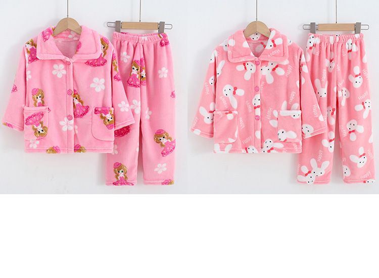 Pijamas de terciopelo Coral para niños, conjunto de ropa de casa de franela gruesa y cálida para otoño e invierno, pijamas grandes para niños_voghion.com