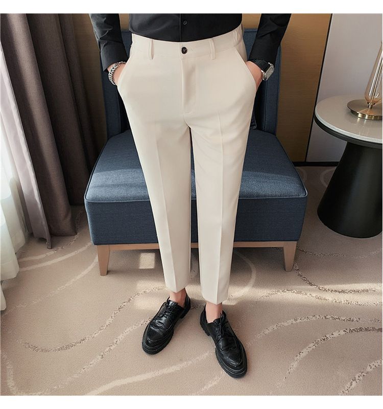 Neue Produktempfehlung, hochwertige Herrenhosen, neue einfarbige Neun-Punkt-Hosen für Frühjahr und Sommer, elastische Taillen-Freizeitanzughosen für Herren_voghion.com