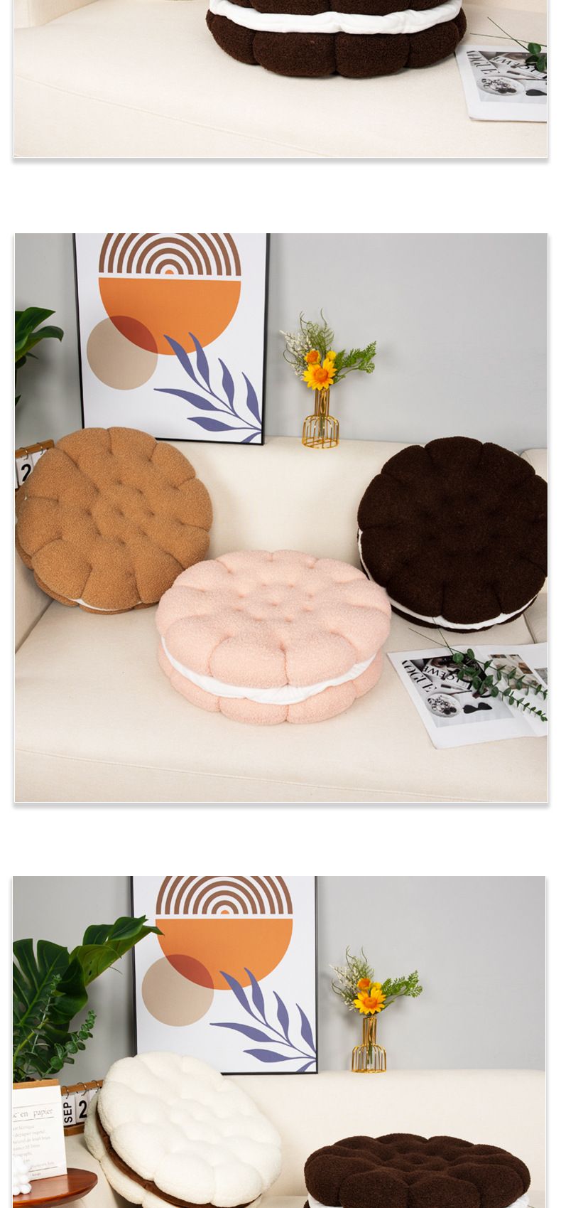 Cuscino in pile Sherpa a forma di biscotto Ins Style: cuscino decorativo ultra morbido per divano, letto e spazi Instagrammabili_voghion.com