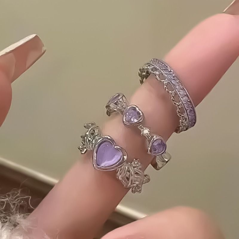Um conjunto de anéis abertos femininos com zircônio, 3 peças_voghion.com