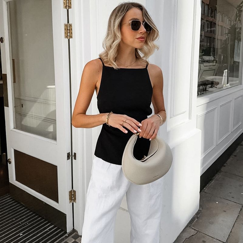 Sexy, vielseitiges, rückenfreies Camisole aus reiner Baumwolle, Frühjahr/Sommer 2024, neue figurbetonte, schmal geschnittene, eckige Ausschnitt-Top, ärmellos, Damen_voghion.com