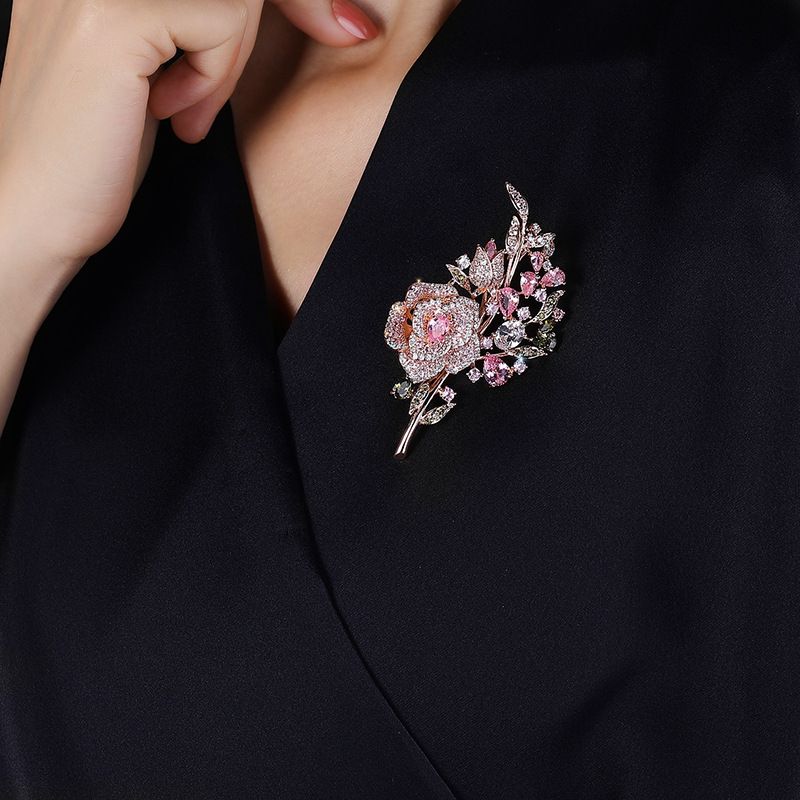 Advanced Heavy Industry Colored Rose Zircon brooch for women's high-end live streaming flower pin_voghion.com