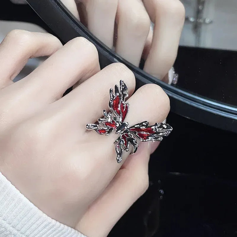 Anello di alta classe con farfalla rossa da donna, stile punk gotico, regolabile, stile francese, personalizzato, regalo per feste_voghion.com