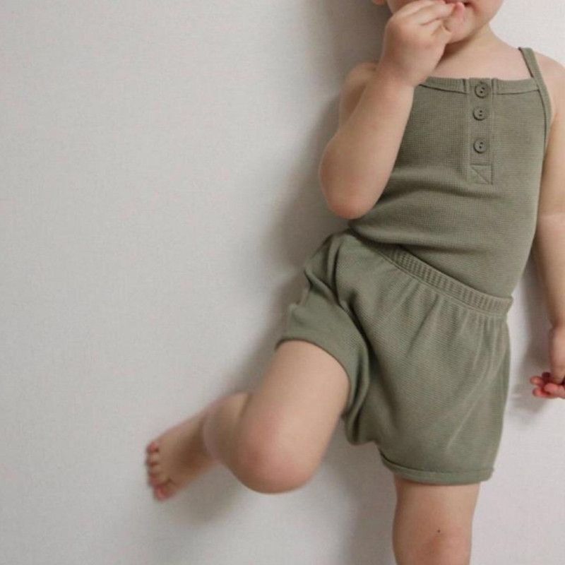 Pijamas de estilo coreano para niños, chaleco para bebé, pantalones cortos para el hogar, ropa informal de punto para niñas_voghion.com