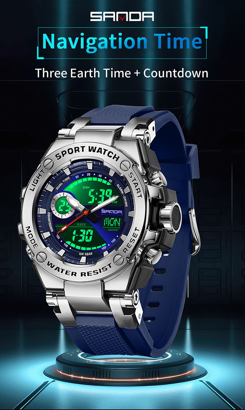 Digital Analog Dual Display Sport Watch With LED Backlight, Waterproof, Stopwatch, Alarm, Countdown For Outdoor, Business, Casual Business Watch_voghion.com