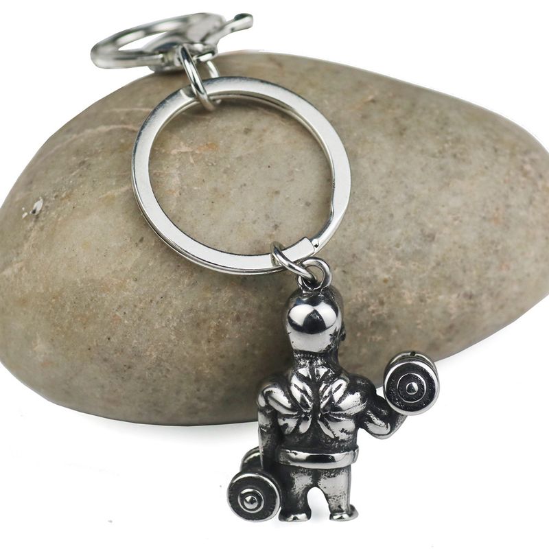 Portachiavi con manubrio da fitness a forma di teschio in acciaio inossidabile lucidato hip hop creativo regalo di e-commerce transfrontaliero_voghion.com