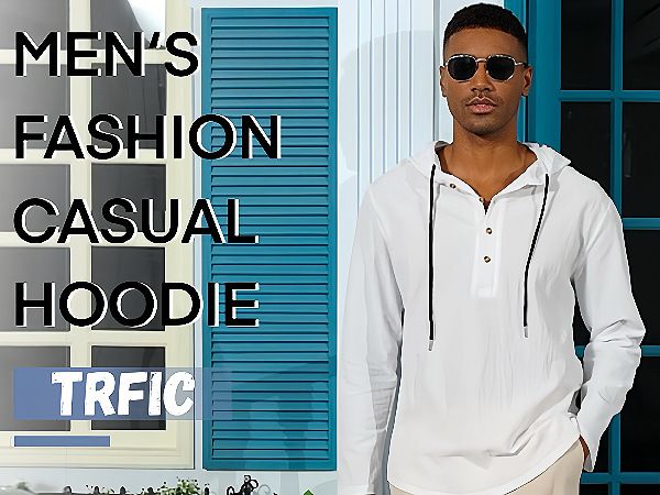 Lente en herfst lang mouwen linnen overhemd heren capuchon casual losse T-shirt trui heren_voghion.com