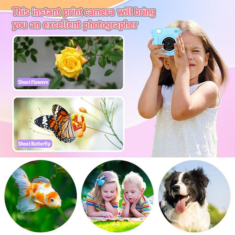 Kids Instant Print Camera 1080P Travel Camera W/ 3 Rolls Print Paper & 32GB Card_voghion.com