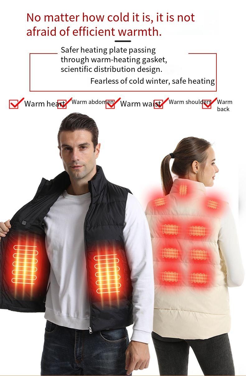 Nowa, podgrzewana kamizelka grzewcza USB Outdoor Warm Down Smart Electric Heating z kołnierzem_voghion.com