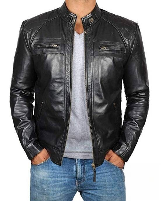 Herrenbekleidung Lederjacke Herren Jugend Stehkragen Punk Herren Motorrad Lederjacke_voghion.com