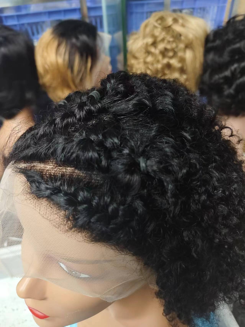 Pīta ar rokām austa pīta pieres sprādziena cilvēka bizes mežģīņu parūka Cornrows pīta Džerija cirtaina Boba parūka 220% blīvums_voghion.com