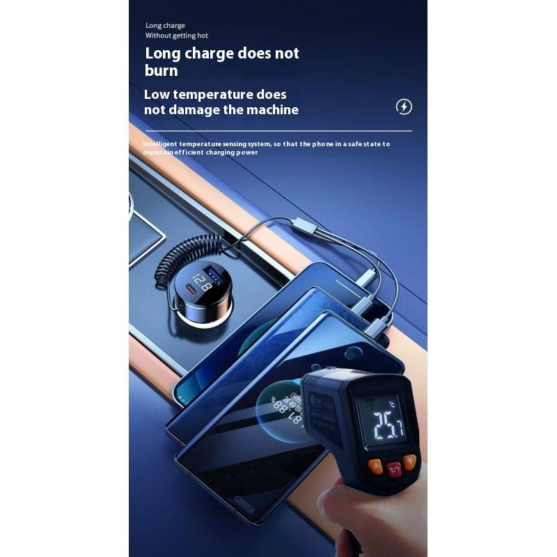 Automašīnas mobilā tālruņa lādētājs, cigarešu šķiltavas adapteris, savietojams ar 12V un 24V, 480W ātra uzlāde, pagarināms datu kabelis_voghion.com