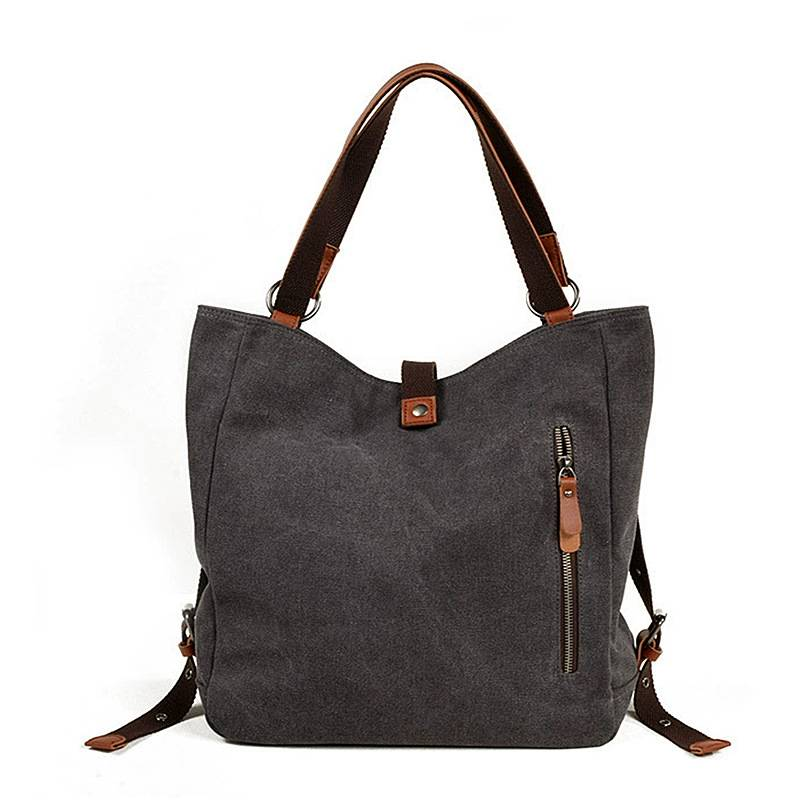 Multifunktionale Canvas-Umhängetasche, lässiger Rucksack, große Kapazität, Damentasche, Vintage-Fasstasche_voghion.com