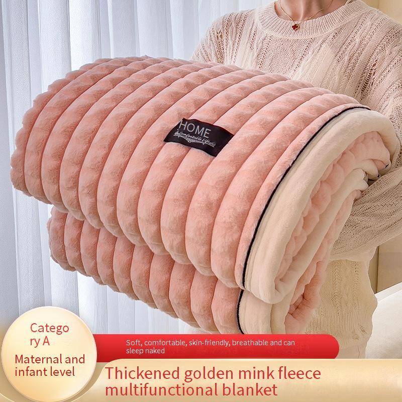 Premium Golden Mink Fleece Blanket - Double-Sided Plush With Checkerboard Pattern All-Season Soft Throw For Bed/Couch_voghion.com