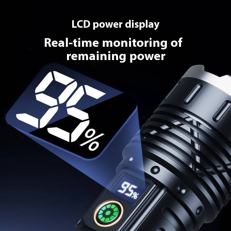 Dual-Light Zoomable Flashlight - 1200 Lumens LED & Laser Beam, Aluminum Alloy Body With Digital Display, Rechargeable Tactical Flashlight For Camping_voghion.com