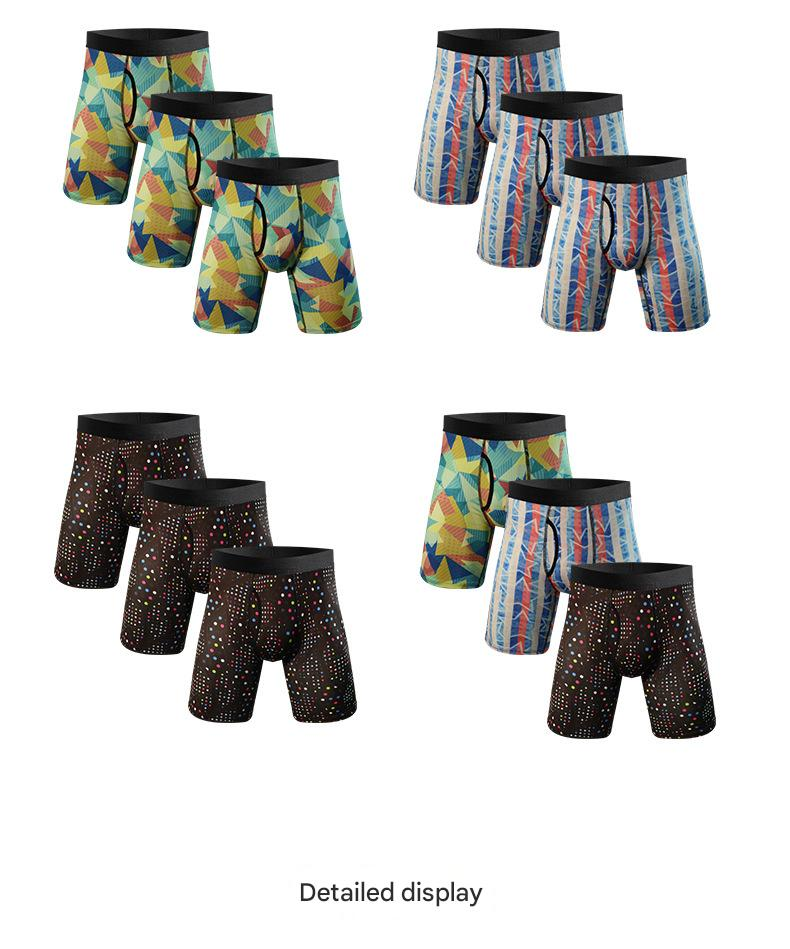 NOKO 3-pack Men's Underwear Novelty Digital Printing Breathable Stretch Sports Lengthened Trouser Legs Large Size Comfortable Boxer Briefs_voghion.com