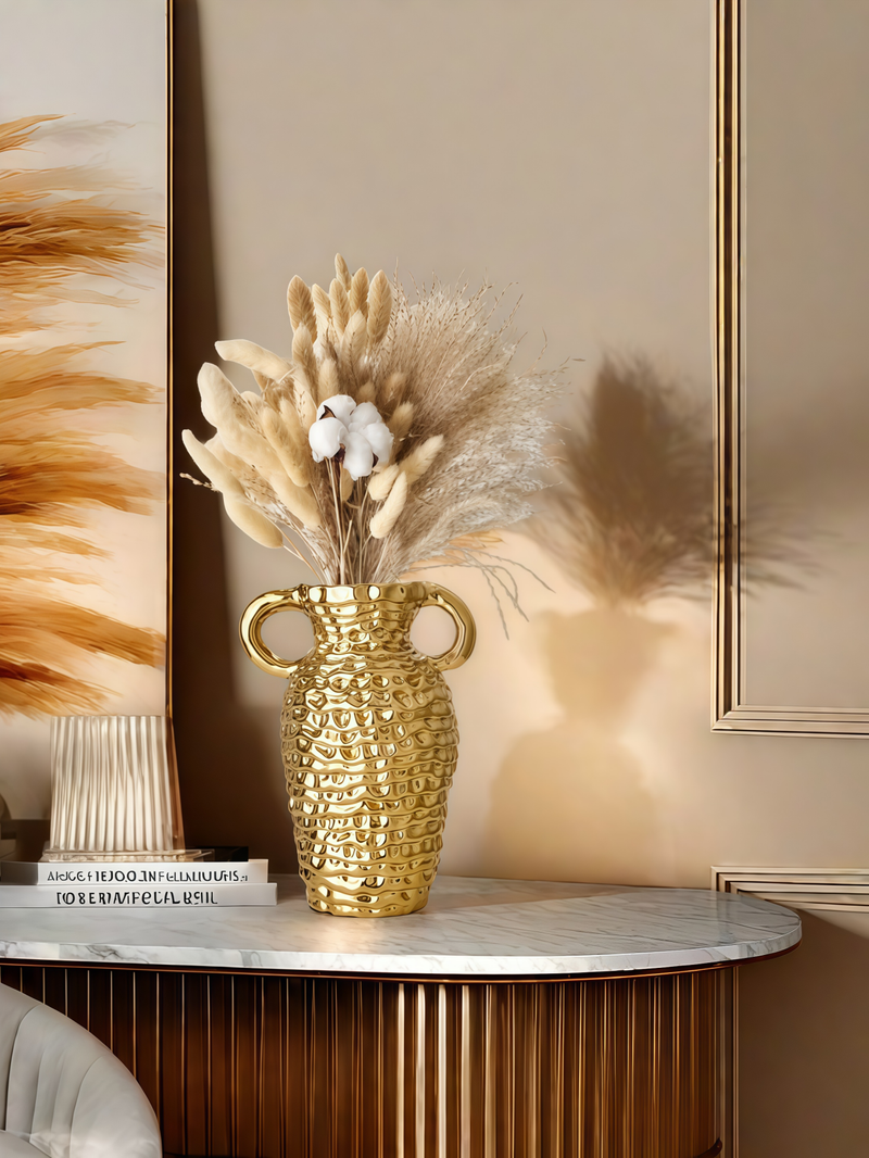 1 vaso in ceramica con filetto, stile contemporaneo, con design Bump Art, dorato, riempibile, per composizioni floreali_voghion.com