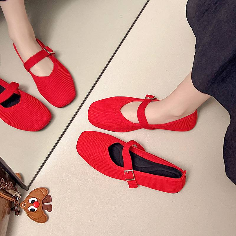 Täglich bequeme, schlichte und klassische einfarbige Flachstrickschuhe für Damen_voghion.com