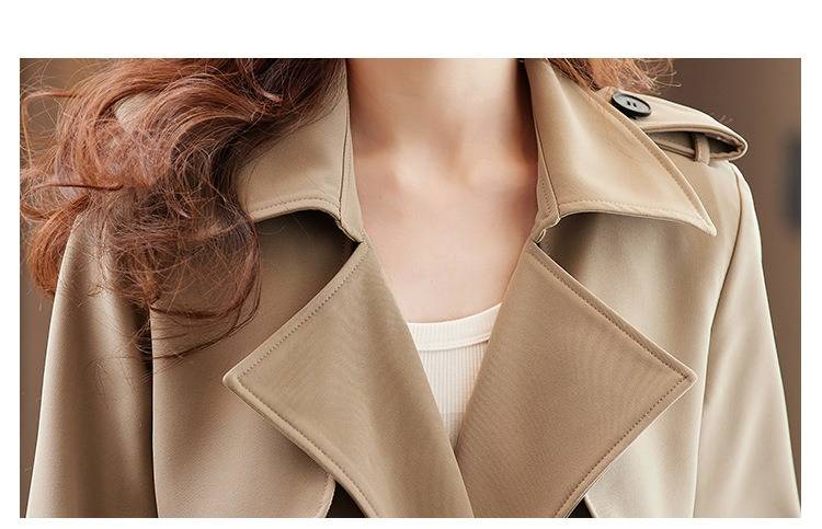 Elegante, door Audrey Hepburn geïnspireerde trenchcoat voor dames – klassieke Britse stijl, slim fit, lange mouwen, dubbele rij knopen (kaki, zwart)_voghion.com