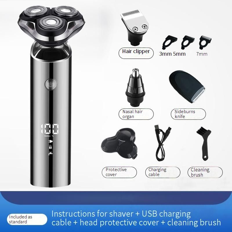Multi-Grooming Electric Shaver For Men – 3D Floating Heads, 80-Min Runtime, USB Charging, Waterproof & All-in-One Kit (LED Display)_voghion.com