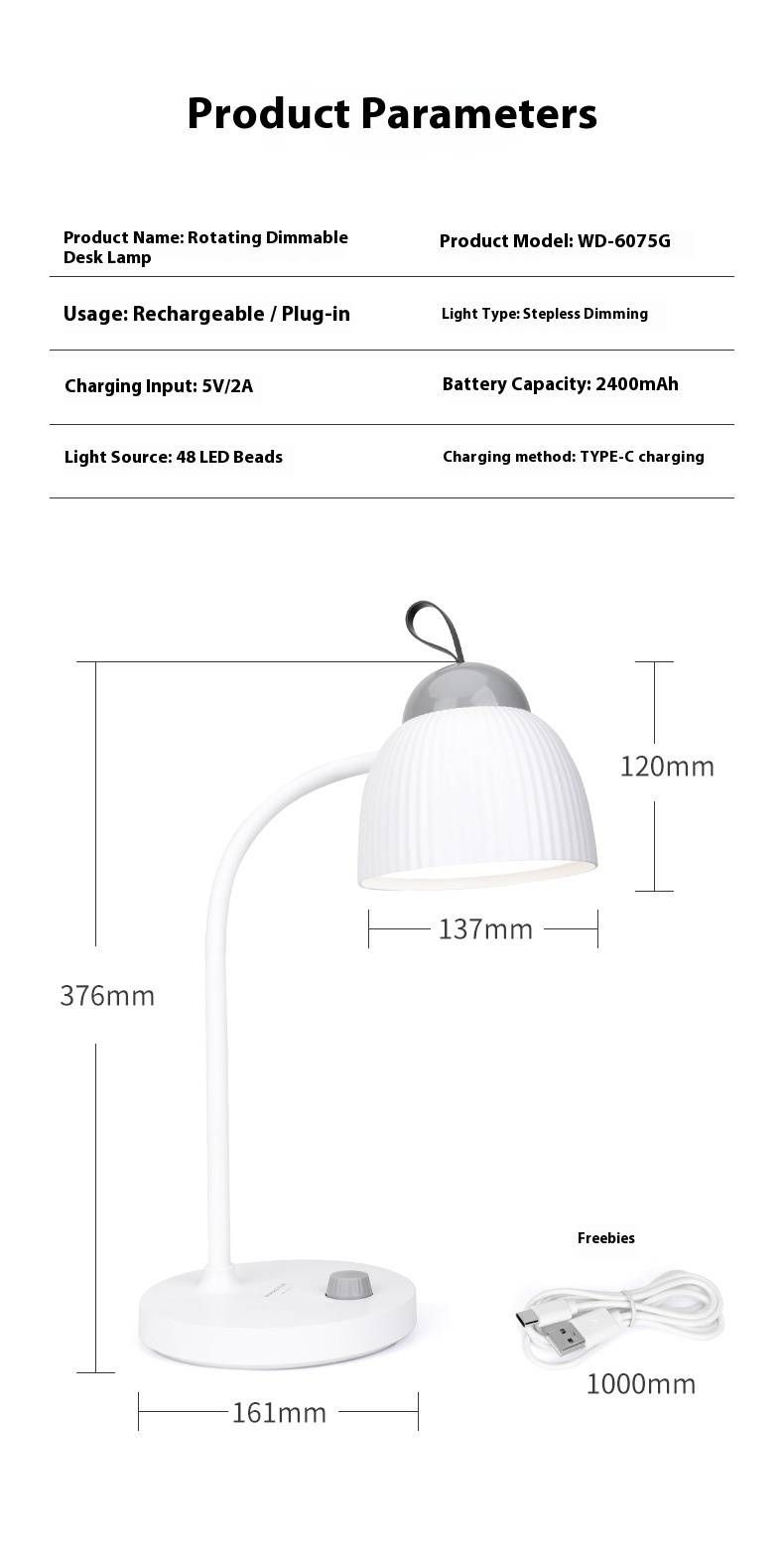 Lampada da scrivania a LED USB con dimmerazione continua – Lampada da studio flessibile a collo d'oca, illuminazione per la cura degli occhi da 4000K per lettura e lavoro (nero/bianco moderno)_voghion.com