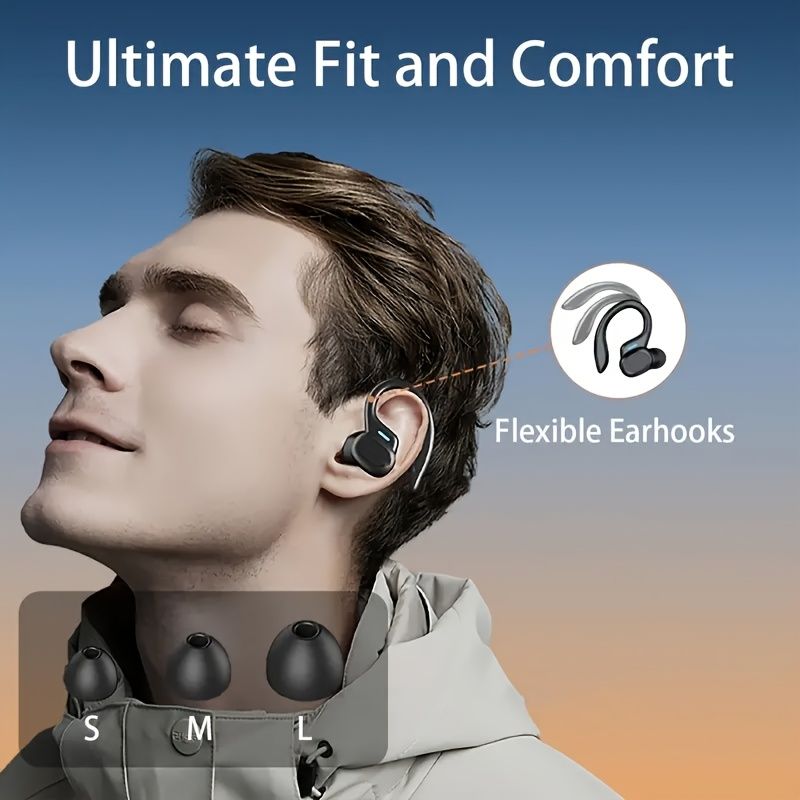 True Wireless Earbuds With Mic, TWS In-Ear Headphones With ENC Noise Cancelling, Touch Control Volume, Wireless Sports Earhook_voghion.com