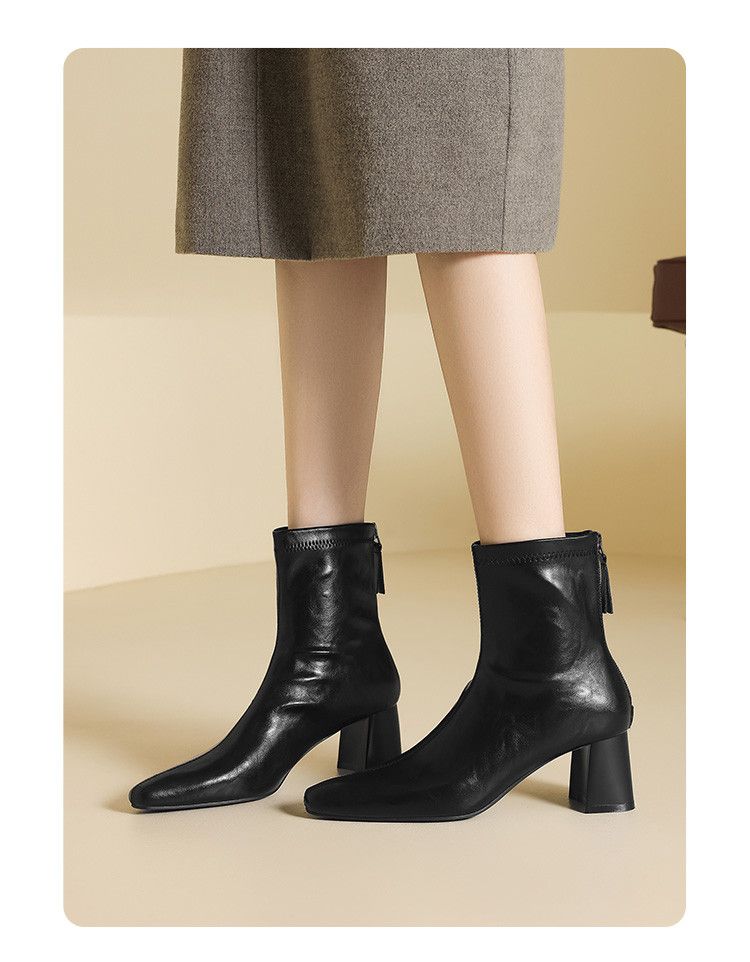 Cameido Women's Short Boots Chunky Heel Mid Heel Fashion Boots Slim Boots Versatile Plain Style Autumn Winter Boots_voghion.com