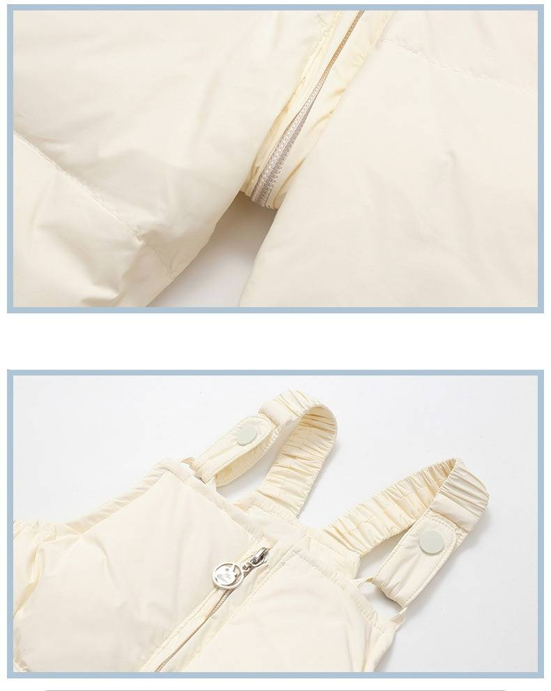 Korean-Style Kids' Winter Down Jacket Set – Hooded Puffer Coat & Detachable Bib Pants (1-3Y, 80-100cm) In Classic Colors_voghion.com