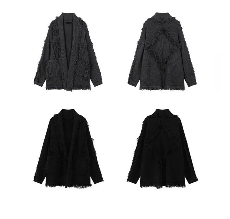 Trendy Brand Fashion Loose Lazy Unisex Crochet Tassel Cardigan Knitted Sweater Jacket_voghion.com