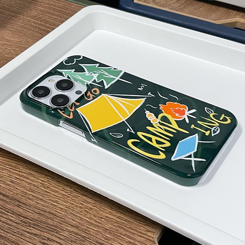 【 1637 Ljudska kolekcija 】 Tamnozelena kamperska grafiti maska za telefon 14, tvrda folija za iPhone 13, sjajna folija za ProMax 12_voghion.com