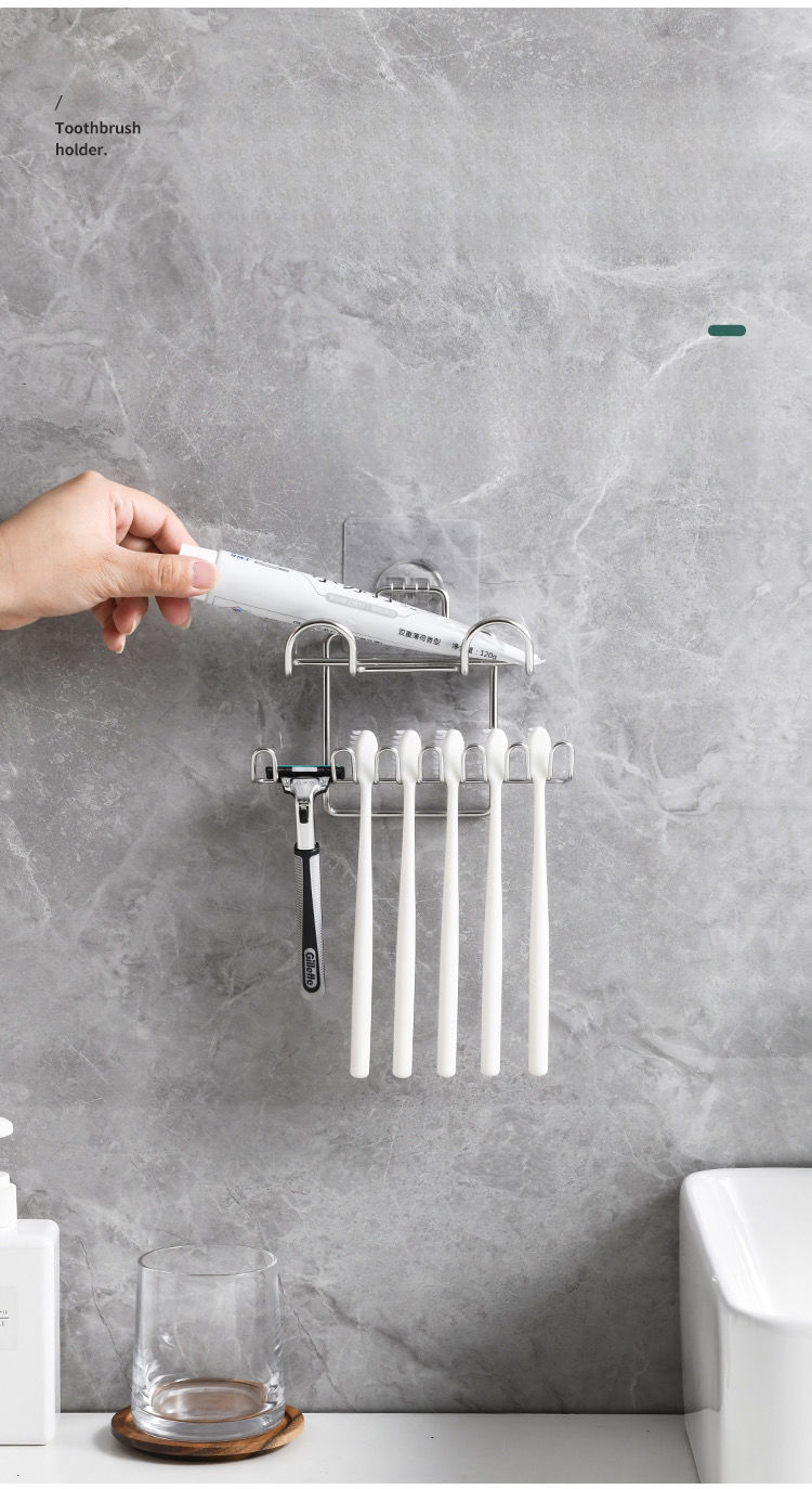 Modern Minimalist Stainless Steel Toothbrush Holder Wall-mounted No-drill Circular Design Practical Drainage_voghion.com