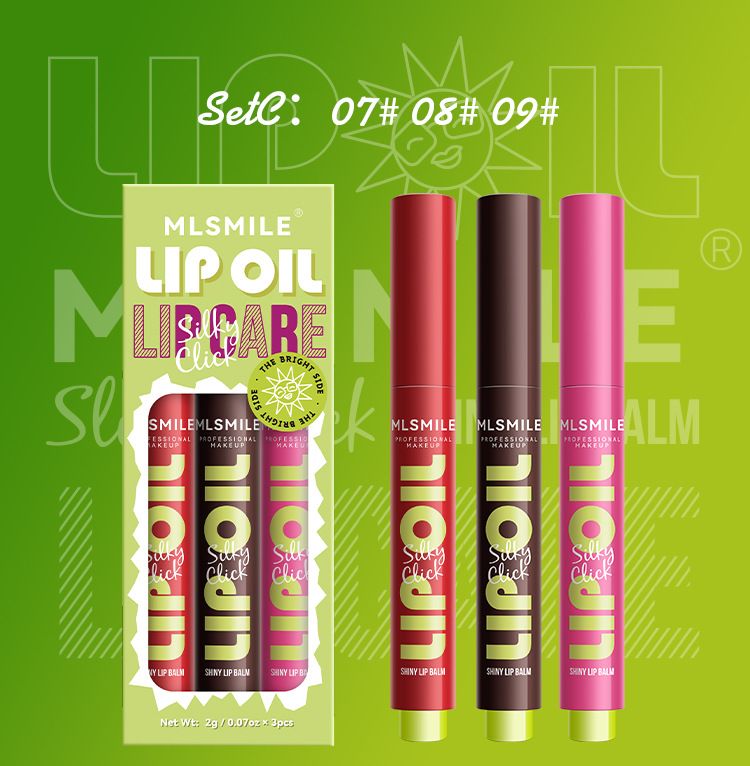 MLSMILE Press Lipstick Solid Lip Gloss Moisturizing Lipstick Pearlescent Mirror Lip Oil 3 Pieces_voghion.com