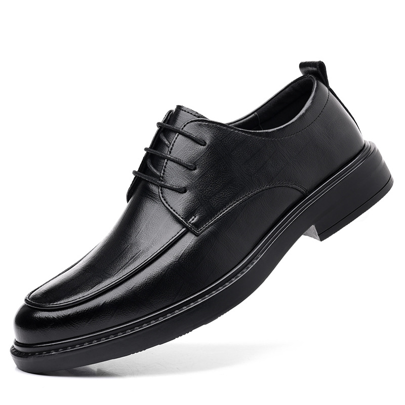 Leather Men' Four Eaon Buine Formal Wear Britih Caual Commuting Tyle Black Height Increaing Wedding Groom_voghion.com