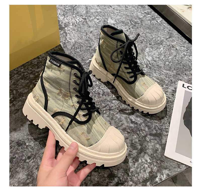 Shell Head Beggar Hole High Top Canvas Shoes Women S Autumn New Ins Trend Niche Thick Soled Martin Boots_voghion.com