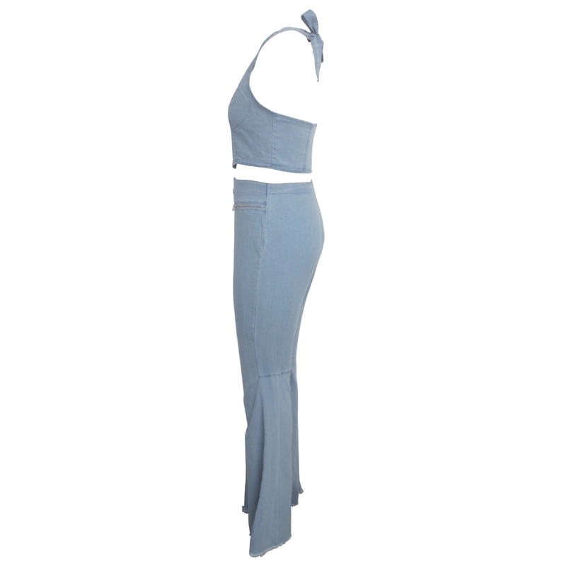 Abito in denim lavaggio scrub alla moda sexy da donna_voghion.com