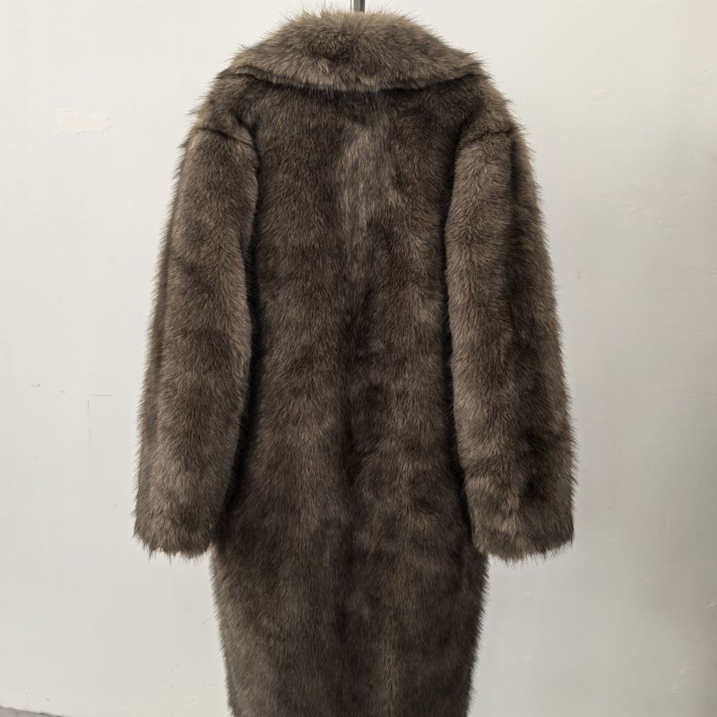 Damenbekleidung Hochwertiger Kunstpelz Umweltfreundlicher Damen Langer Kunstpelzmantel - Elegante Jacke Reverstaschen Individualisierbar_voghion.com