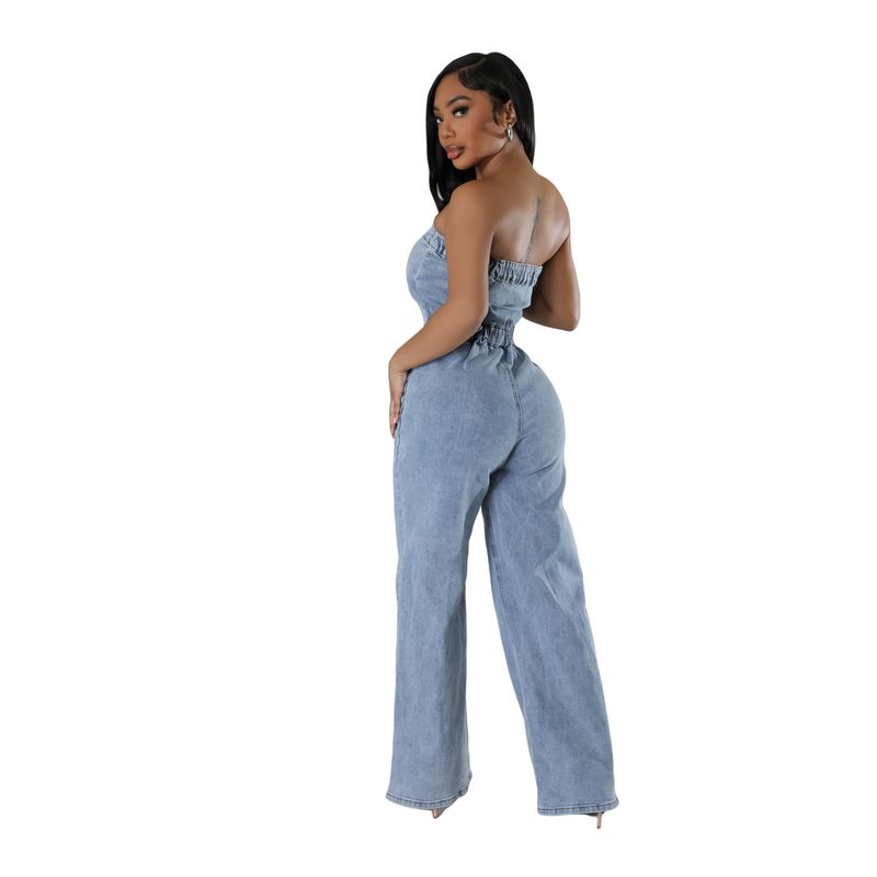 Sieviešu apģērbi Fashion Tube Top Sieviešu Slim Fit džinsa kombinezons ar platām kājām_voghion.com