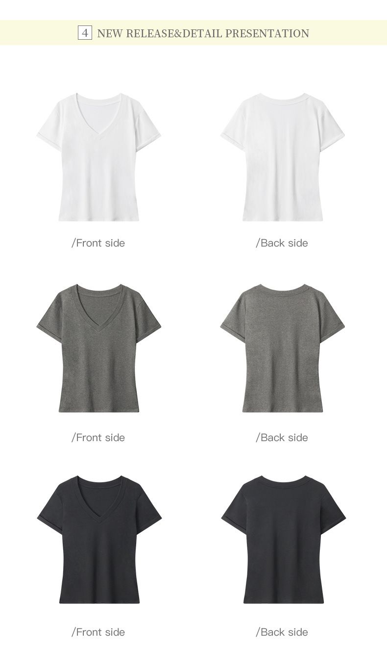 Heyhenry vară minimalist picant fată slăbire culoare solidă top Slim Fit V-neck versatil de bază cu mânecă scurtă tricou pentru_voghion.com