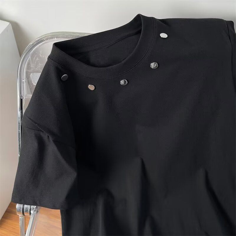 Maglietta unisex casual in cotone con scollo rotondo e cinque spalline imbottite a maniche corte per uomo, estiva, alla moda_voghion.com