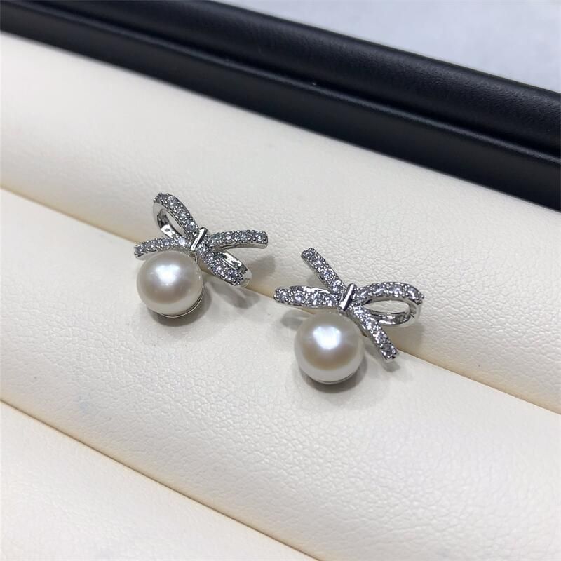 Zhuji Explosion Fire Zhao Ruth Same Style Freshwater Pearl Bow S Earpin Light Luxury Exquisite Earpiece_voghion.com