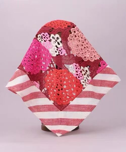 Damen 2025 Neu, Stroh Sommerblumenstickerei, Quadratischer Bandanahut, Dreieckstuch, Sonnenhut_voghion.com