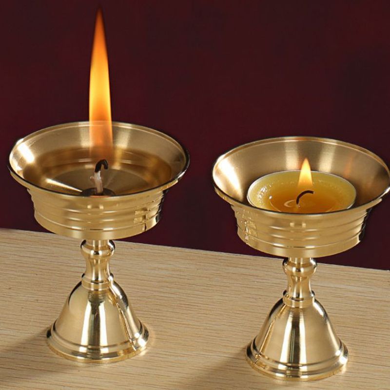 Copper Cup Candlestick Holders, Single Piece Butter Lamp Home Decor_voghion.com
